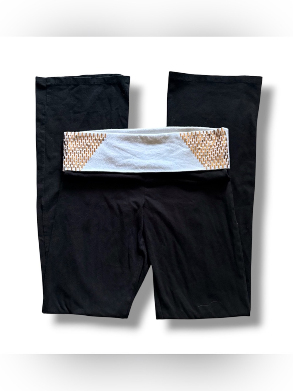 VS PINK yoga | Y2K Vintage Gold Embellished Classic Fold Over Flare Leggings - Picture 3 of 7